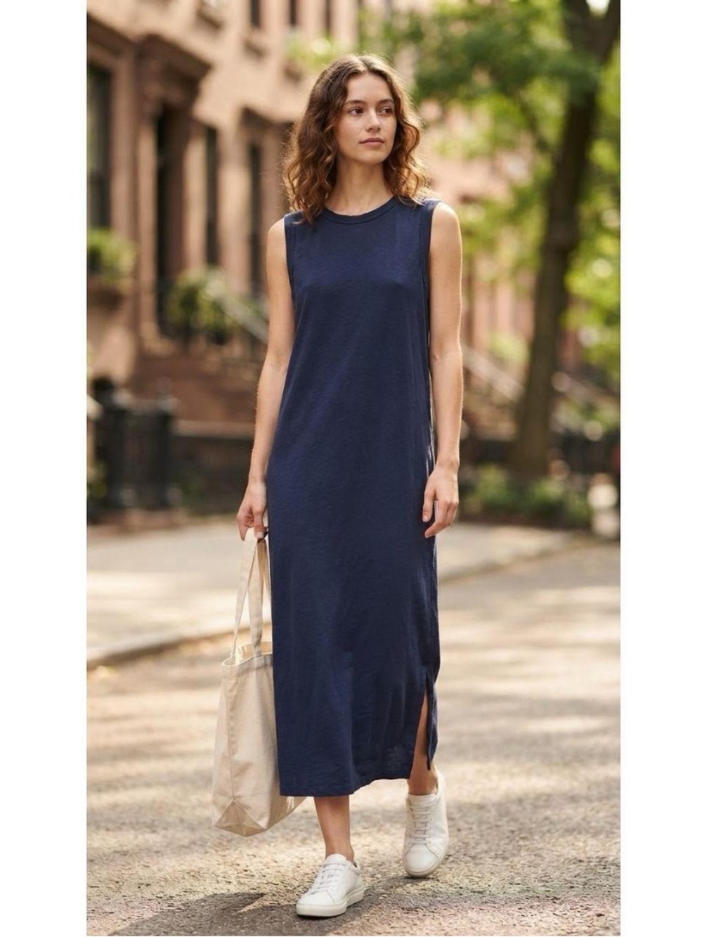 Pact • Sleeveless Navy Maxi Dress - Classic Scoop Neck